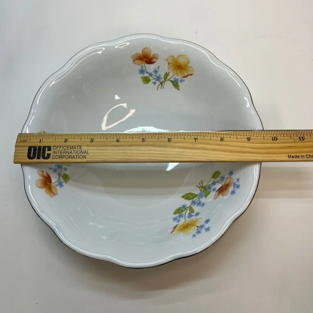 Iris‎ Cluj Romania Porcelain Floral Scalloped Serving Bowl Gold Trim 9 Inch